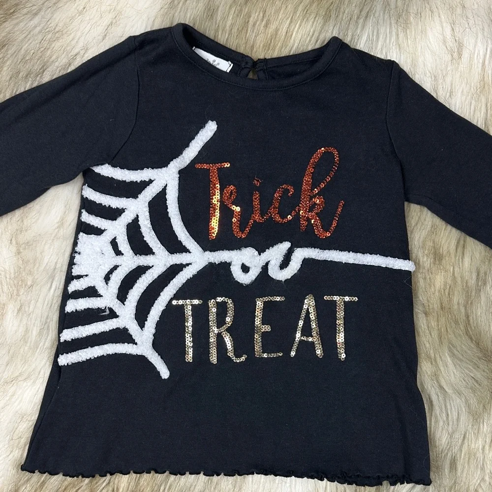 Mud Pie Girls Trick or Treat Halloween Sequin Shirt Black Large 4T/5T